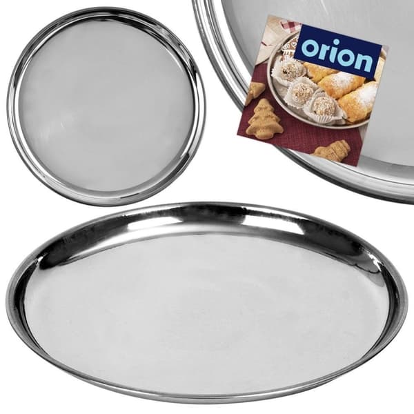 Rund serveringsbricka i rostfritt stål för snacks och smörgåsar