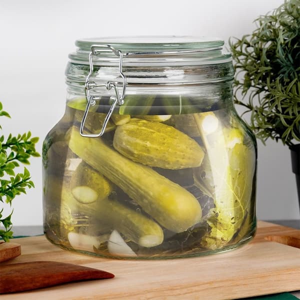 Tykk glasskrukke med patentlokk og gummiforsegling