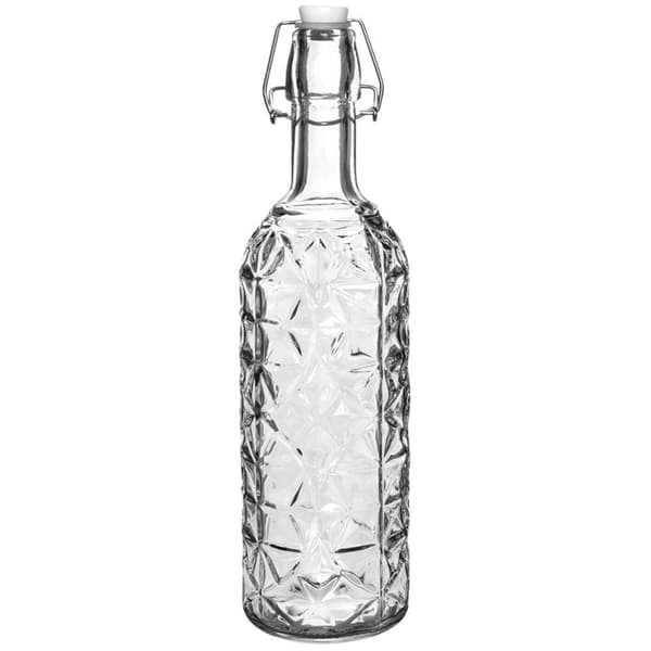 Vakker glassflaske med kork og klips for drinker