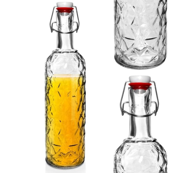 Smuk glasflaske med prop og klemme til drinks