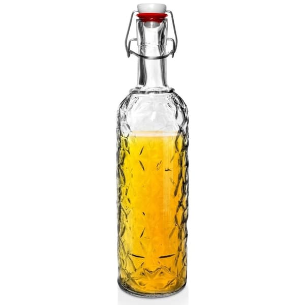 Smuk glasflaske med prop og klemme til drinks