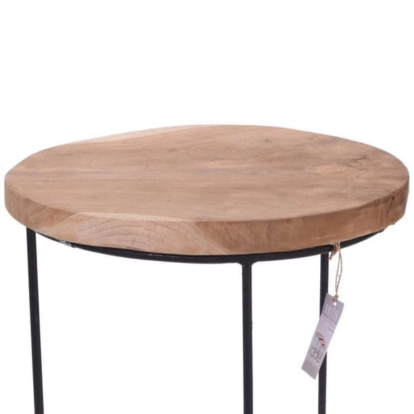 Industrielle salongbord i metall og teak, sett med tre