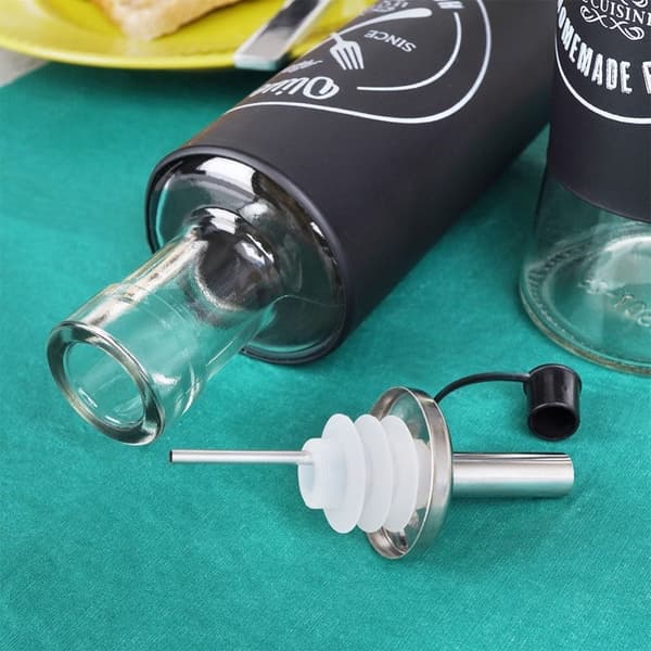 Set med 2 glasflaskor för olja & vinäger med dispenserlock