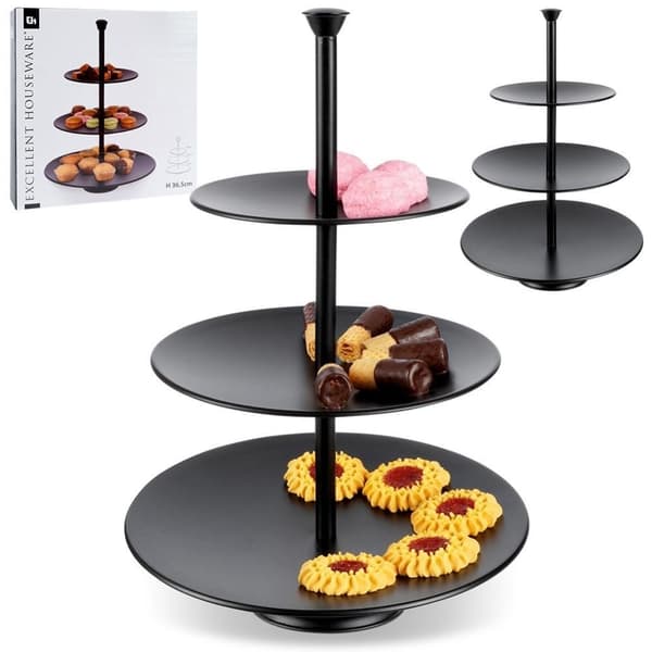 Svart tårtfat med tre nivåer för muffins och desserter