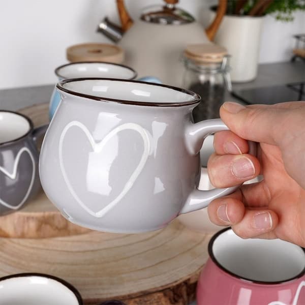 Farverige keramiske hjertekrus til kaffe og te, tåler opvaskemaskine