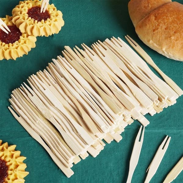 100 træbambusgafler til snacks og appetitvækkere - engangs