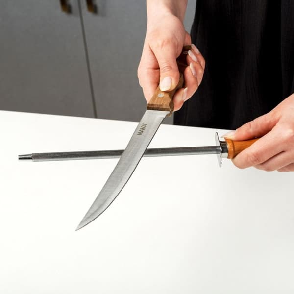 Tradisjonell knivsliper i rustfritt stål med trehåndtak