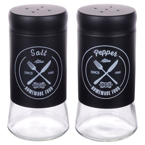 Elegant serveringsset i glas och svart metall för salt & peppar