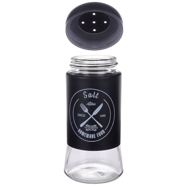 Elegant serveringsset i glas och svart metall för salt & peppar
