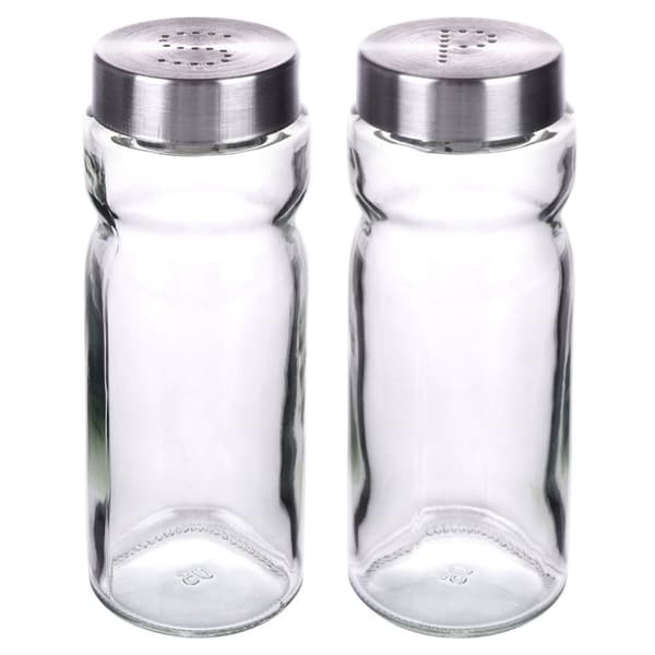 Elegant set för salt & peppar i glas och rostfritt stål