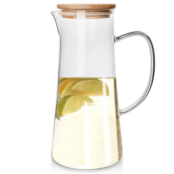 Glasskanne til alle drikker med håndtak, helletut og bambuslokk