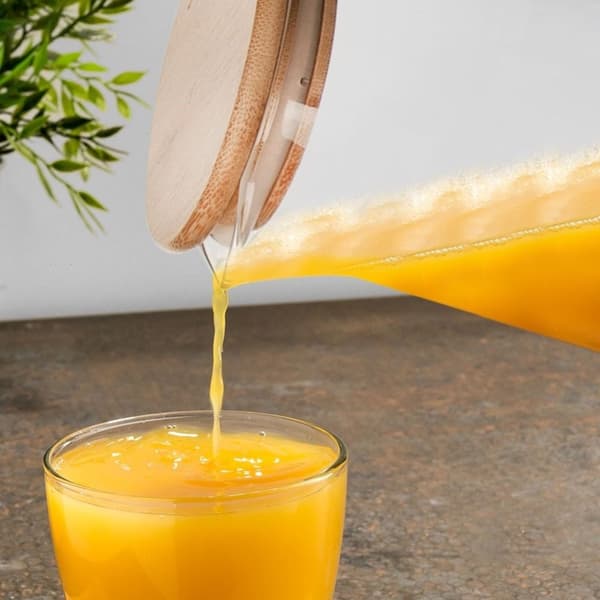 Glasskanne til alle drikker med håndtak, helletut og bambuslokk