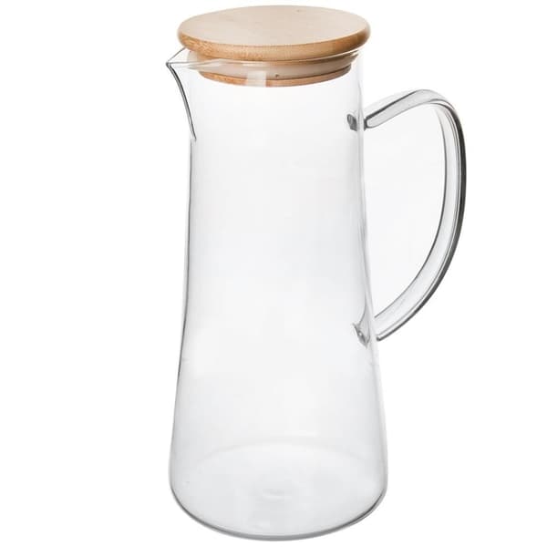 Glasskanne til alle drikker med håndtak, helletut og bambuslokk