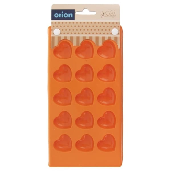 Oransje silikonform for hjerteformede praliner