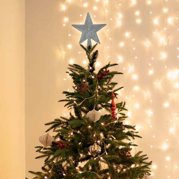 Julgransstjärna i Silver med Glitter för Magisk Jul