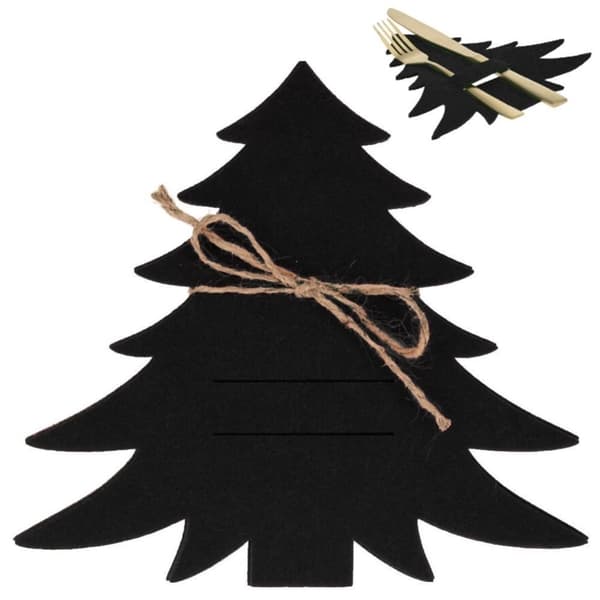 Julbestickficka: Set med 4 svarta julgransformade fickor
