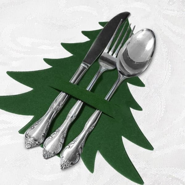 Julbestickfodral i filt - Julgran, 4-pack, grön