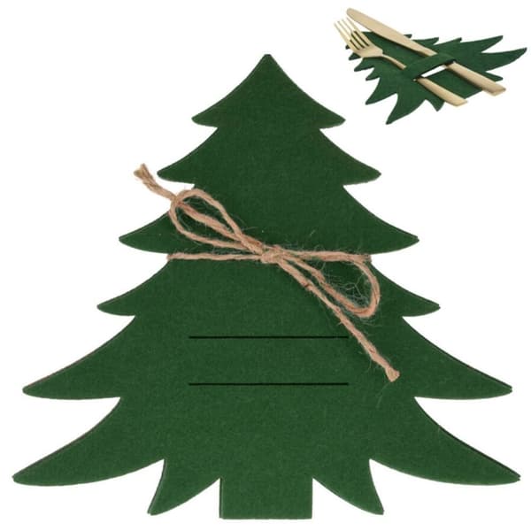 Julbestickfodral i filt - Julgran, 4-pack, grön