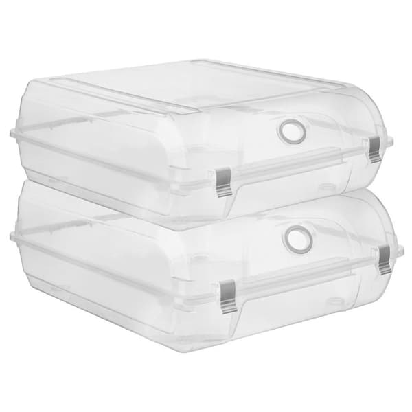 Transparent opbevaringsboks med låg og ventilationshul