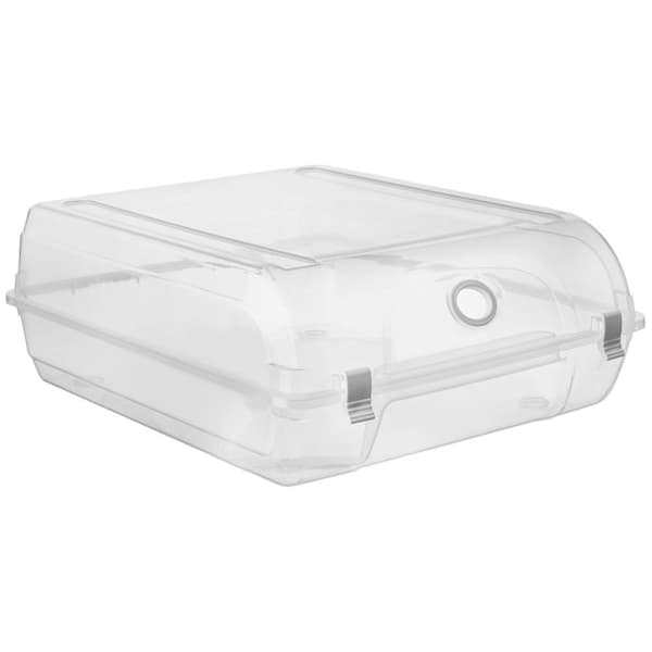 Transparent opbevaringsboks med låg og ventilationshul