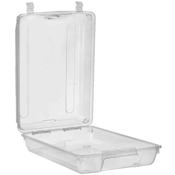 Transparent opbevaringsboks med låg og ventilationshul