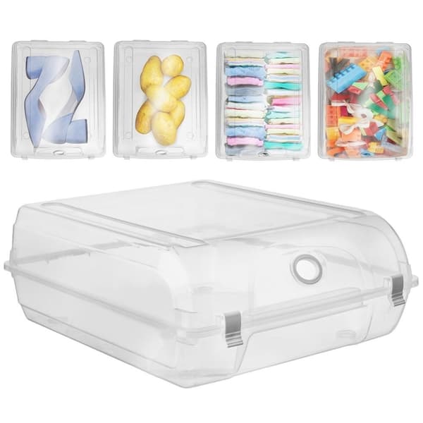 Transparent opbevaringsboks med låg og ventilationshul