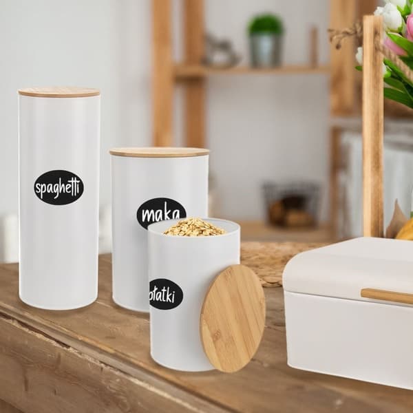 Vit Metallbehållare med Bambu Lock för Livsmedelsförvaring