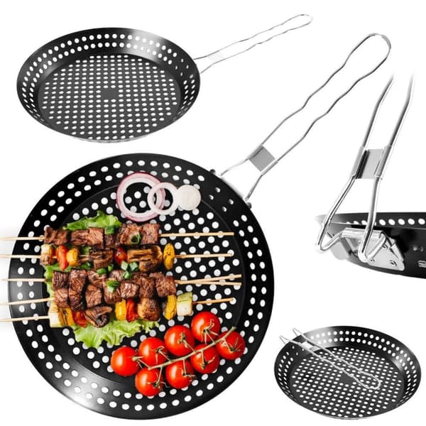 Grillpanne: Non-stick, perforert overflate, langt håndtak