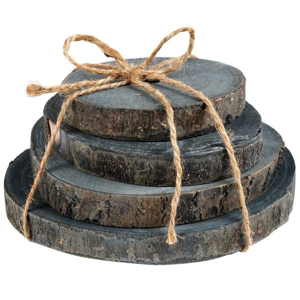 Set med 4 grafitfärgade träbitar med bark - Naturlig design