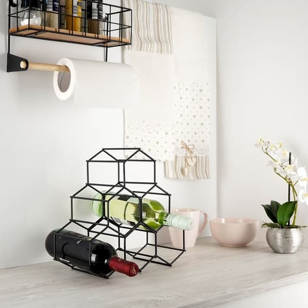 Elegant og stilig vinflaske i sort metall for 6 flasker