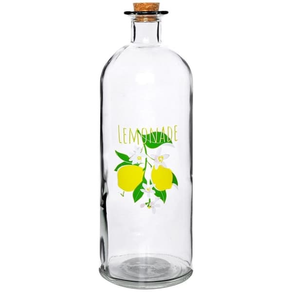 Glasflaske med citronmotiv og korkprop, 1 liter