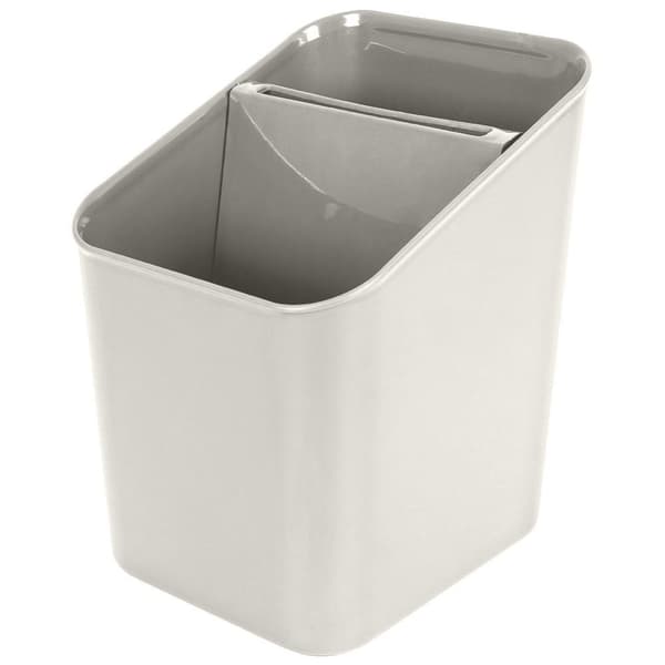 Grå plastikbeholder med to rum til opbevaring af bestik