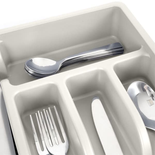 Besticklåda med 5 fack i grå plast för kökslåda