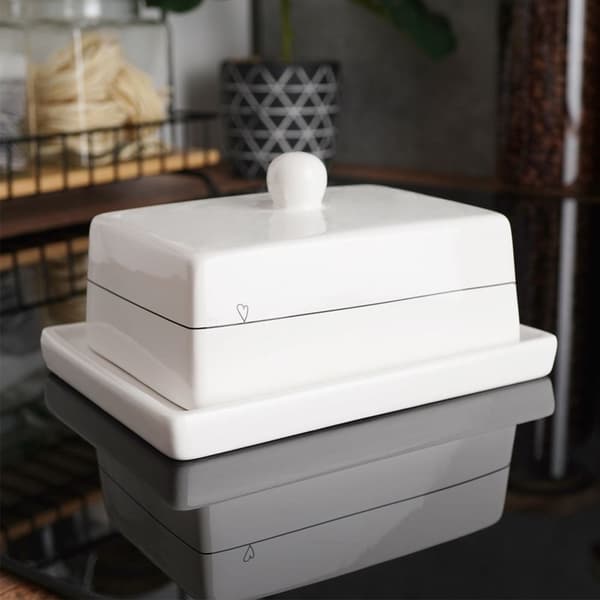 Minimalistisk Vit Smörbytta med Handtag och Keramik