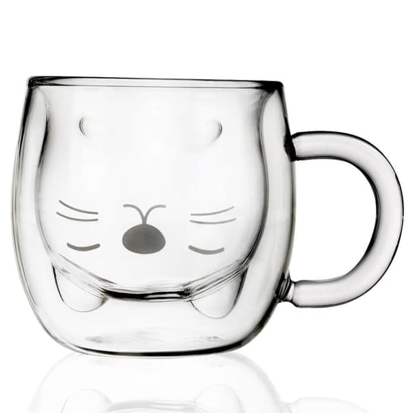 Termoglas med dubbla väggar och kattmotiv