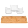 Miniatyrbillede 3 af 9: Tre elegante porcelænsskåle på bambusbakke til snacks og dips