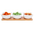Miniatyrbillede 7 af 9: Tre elegante porcelænsskåle på bambusbakke til snacks og dips