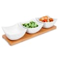 Miniatyrbillede 1 af 9: Tre elegante porcelænsskåle på bambusbakke til snacks og dips