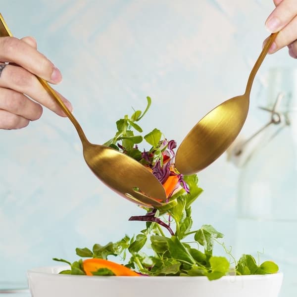 Guldfärgade salatbestick i rostfritt stål - 2 skedar