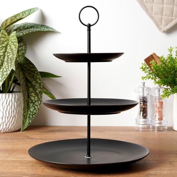 Elegant tre-lags kagebakke i sort porcelæn