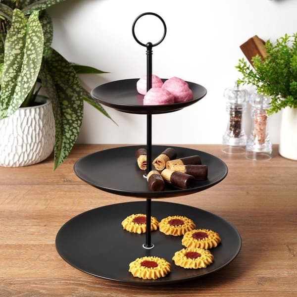 Elegant tre-lags kagebakke i sort porcelæn