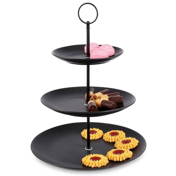 Elegant tre-lags kagebakke i sort porcelæn