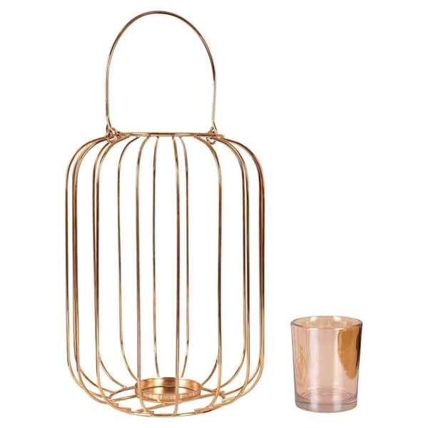 Elegant stearinlyslygte i metal og glas til stearinlys eller fyrfadslys