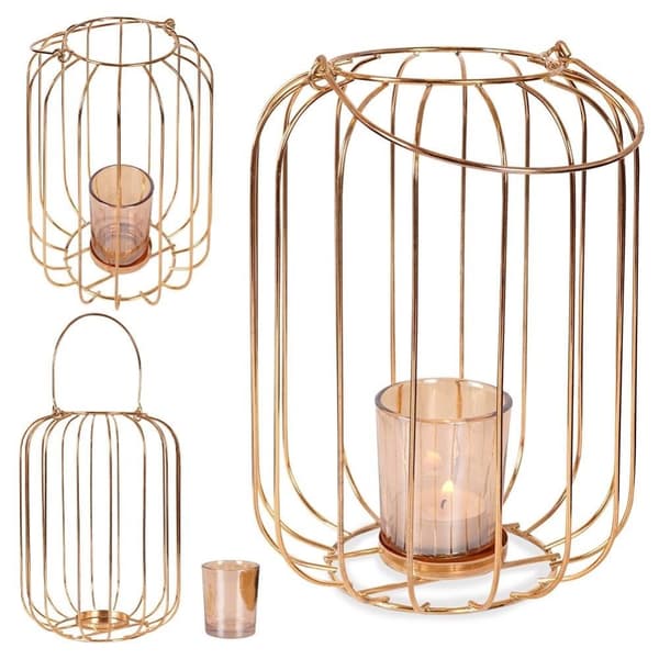 Elegant stearinlyslygte i metal og glas til stearinlys eller fyrfadslys