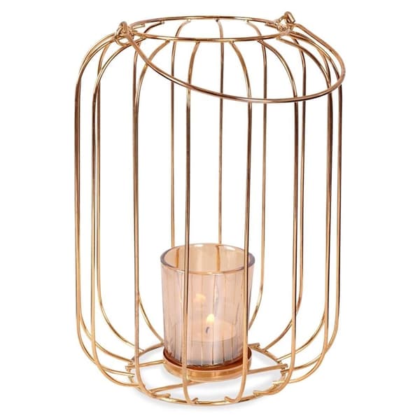 Elegant stearinlyslygte i metal og glas til stearinlys eller fyrfadslys