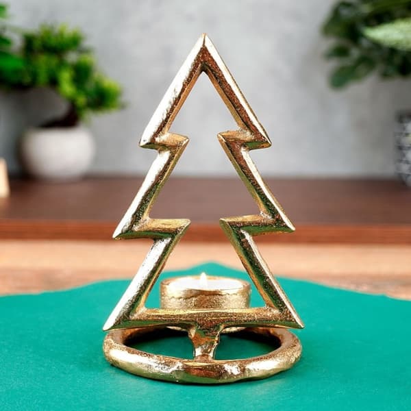 Juletreformet Varmelysestake i gylden aluminium