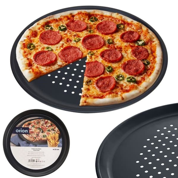 Rund pizzaplade med perforeret bund og non-stick belægning