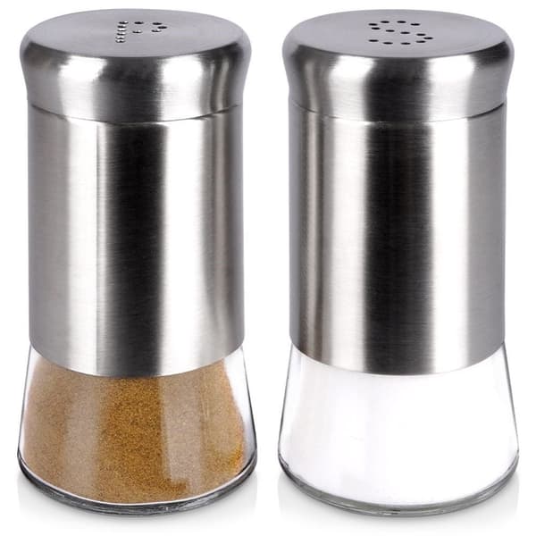 Salt- og peberryster sæt i glas og rustfrit stål