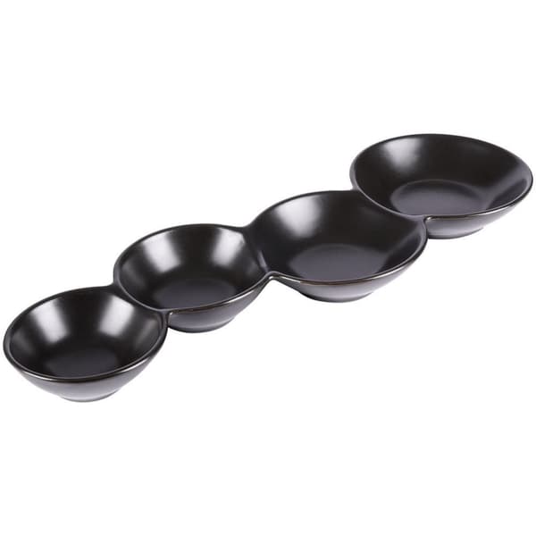 Skål til snacks i sort porcelæn, 4-delt til dyppesovs