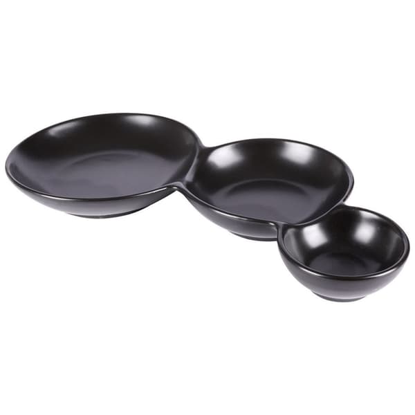 Sort porselensskål med tre rom for snacks og dipsauser